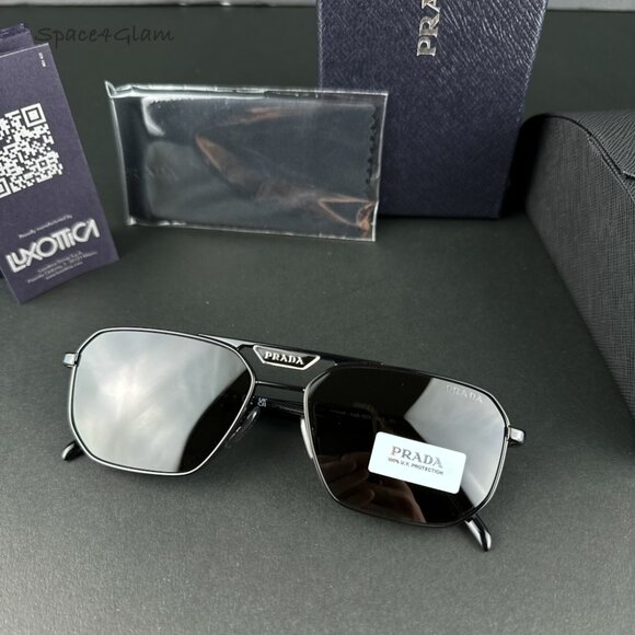 BRAND NEW Prada PR58YS 1AB5S0 Black Dark Grey Pilot Metal Unisex Sunglasses - Picture 1 of 10